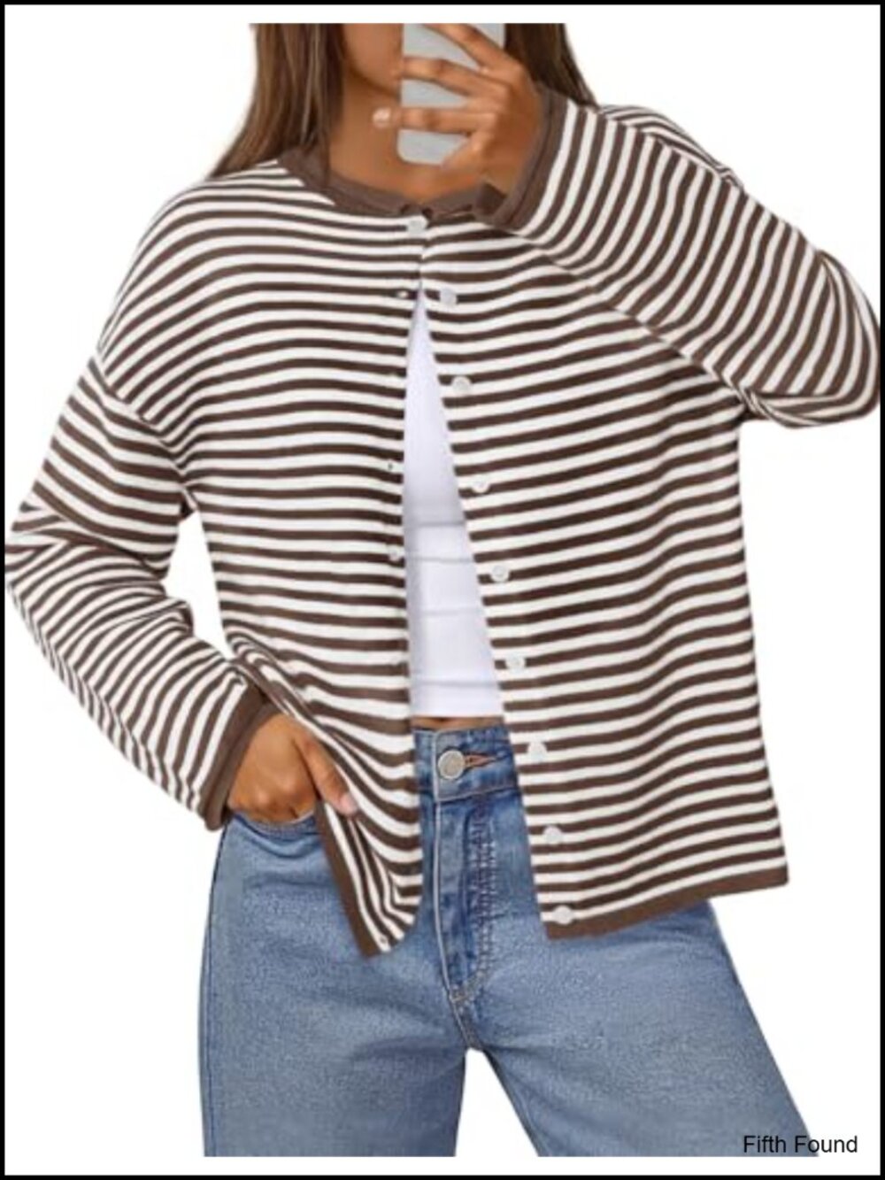 Striped Button Down Cardigan Sweater Women Lightweight Loose Fit